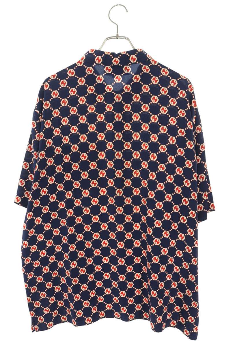 GUCCI Navy Silk GG Monogram Short Sleeve Shirt Size 52