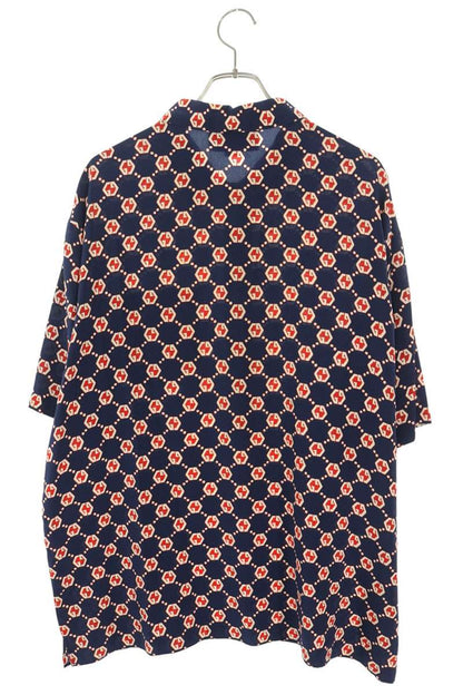 GUCCI Navy Silk GG Monogram Short Sleeve Shirt Size 52