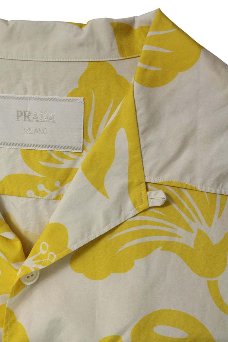 PRADA Multi Cotton Pattern Open Collar Shirt Size L