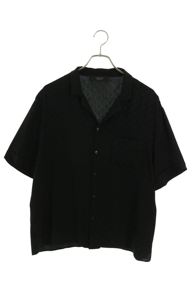 GUCCI Black GG Jacquard Silk Bowling Shirt Size 54