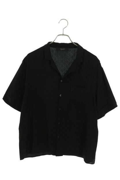 GUCCI Black GG Jacquard Silk Bowling Shirt Size 54