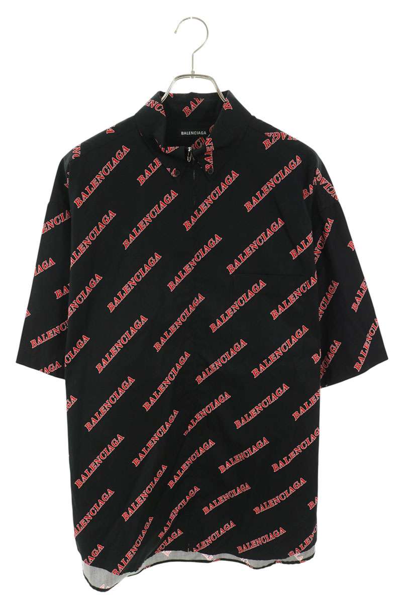 BALENCIAGA Multi Cotton Logo Zip Short Sleeve Shirt Size 38