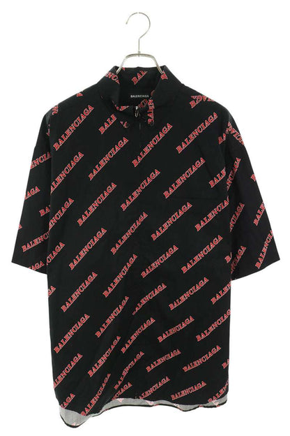 BALENCIAGA Multi Cotton Logo Zip Short Sleeve Shirt Size 38