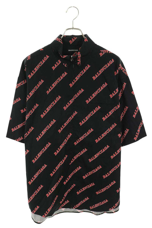 BALENCIAGA Multi Cotton Logo Zip Short Sleeve Shirt Size 38