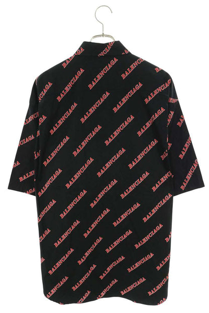 BALENCIAGA Multi Cotton Logo Zip Short Sleeve Shirt Size 38