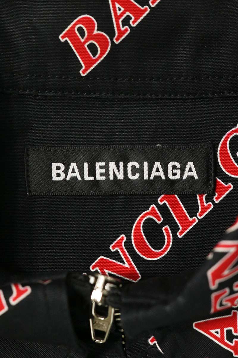 BALENCIAGA Multi Cotton Logo Zip Short Sleeve Shirt Size 38