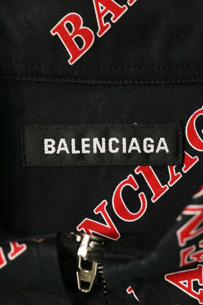 BALENCIAGA Multi Cotton Logo Zip Short Sleeve Shirt Size 38