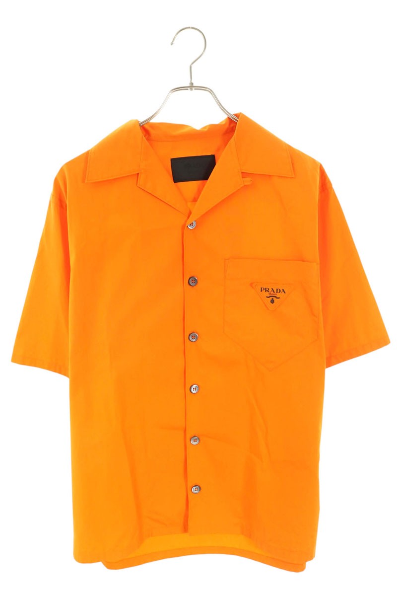PRADA 21SS Orange Cotton Open Collar Shirt Size S