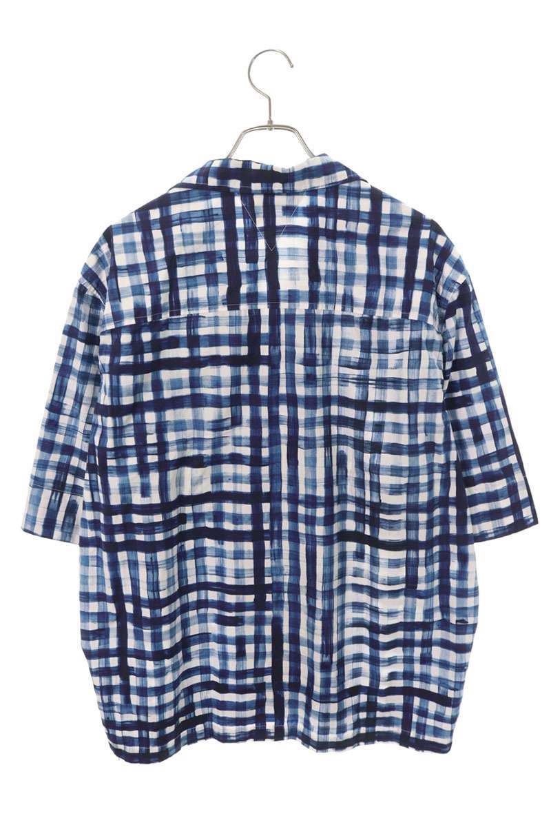 BOTTEGA VENETA Open Collar Check Cotton Shirt Blue Size 50