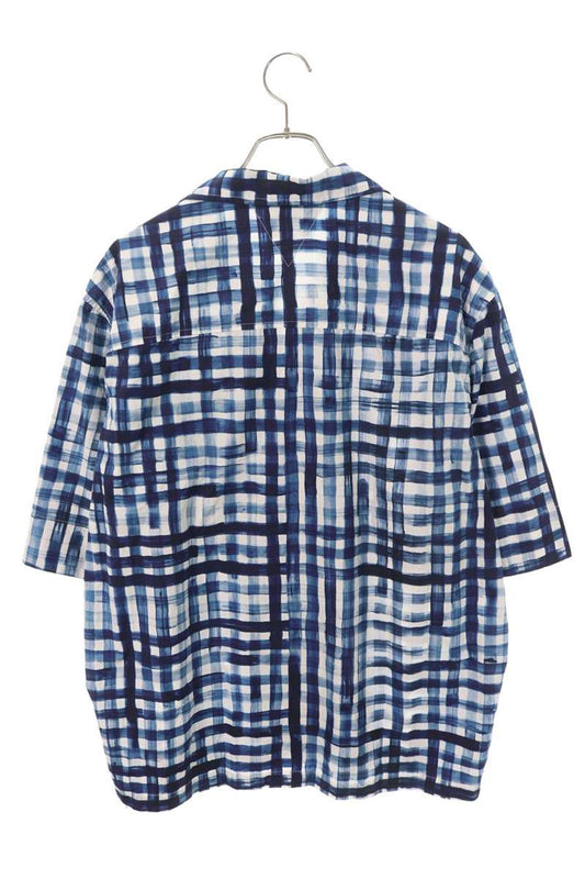 BOTTEGA VENETA Open Collar Check Cotton Shirt Blue Size 50