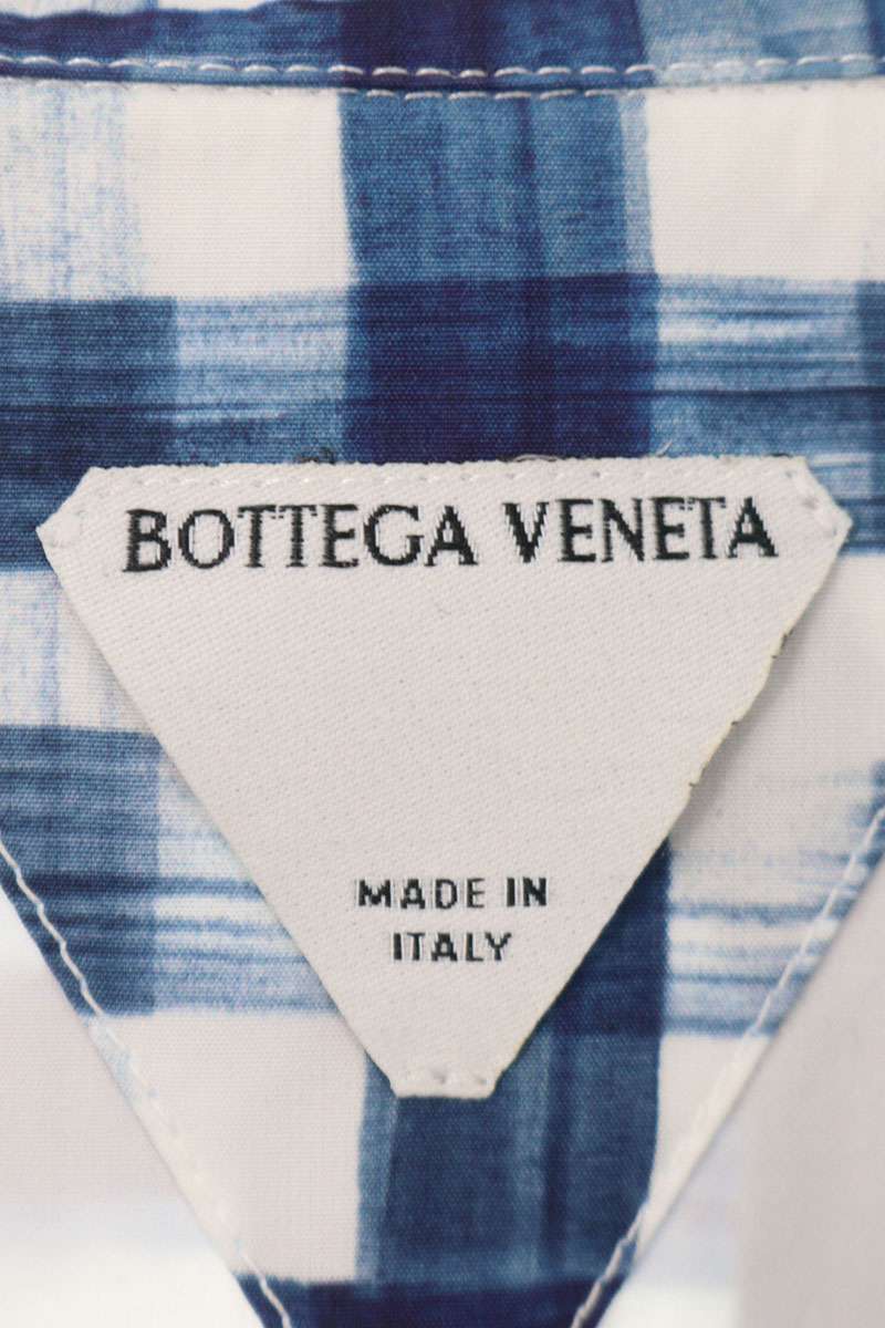 BOTTEGA VENETA Open Collar Check Cotton Shirt Blue Size 50