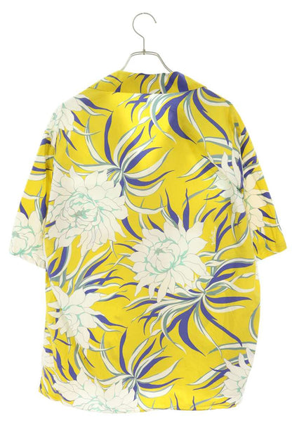 VALENTINO Yellow Cotton Floral Open Collar Shirt Size 50