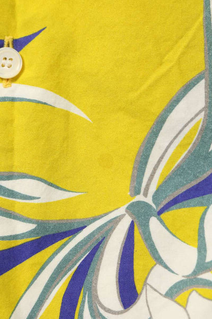 VALENTINO Yellow Cotton Floral Open Collar Shirt Size 50