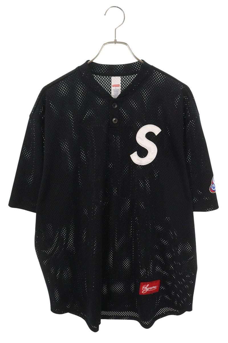 SUPREME 25SS Black S Logo Baseball Henley Mesh Shirt Size L
