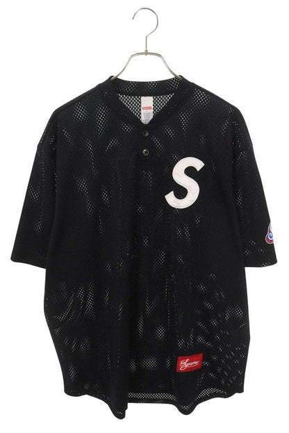 SUPREME 25SS Black S Logo Baseball Henley Mesh Shirt Size L