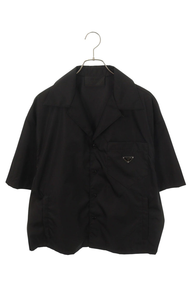 PRADA Black Nylon Triangle Logo Plate Shirt Size M