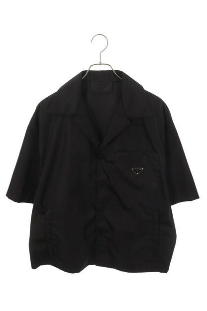 PRADA Black Nylon Triangle Logo Plate Shirt Size M