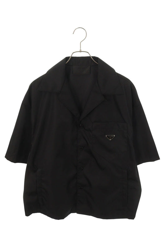 PRADA Black Nylon Triangle Logo Plate Shirt Size M