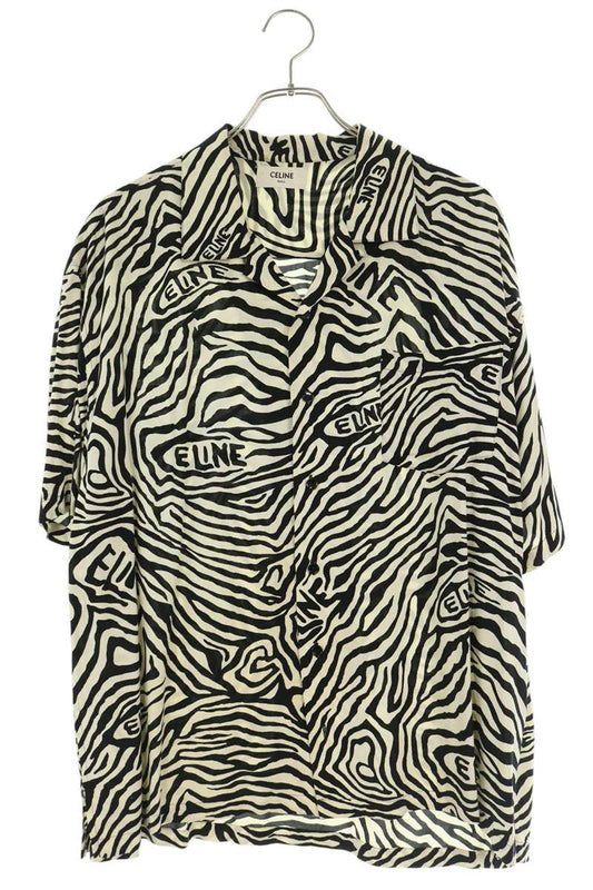 CELINE Zebra Print Rayon S/S Shirt White Black Size 38