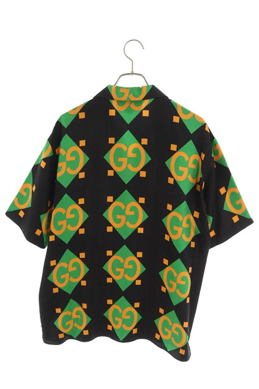 GUCCI Green GG Print Silk Short Sleeve Shirt Size 48
