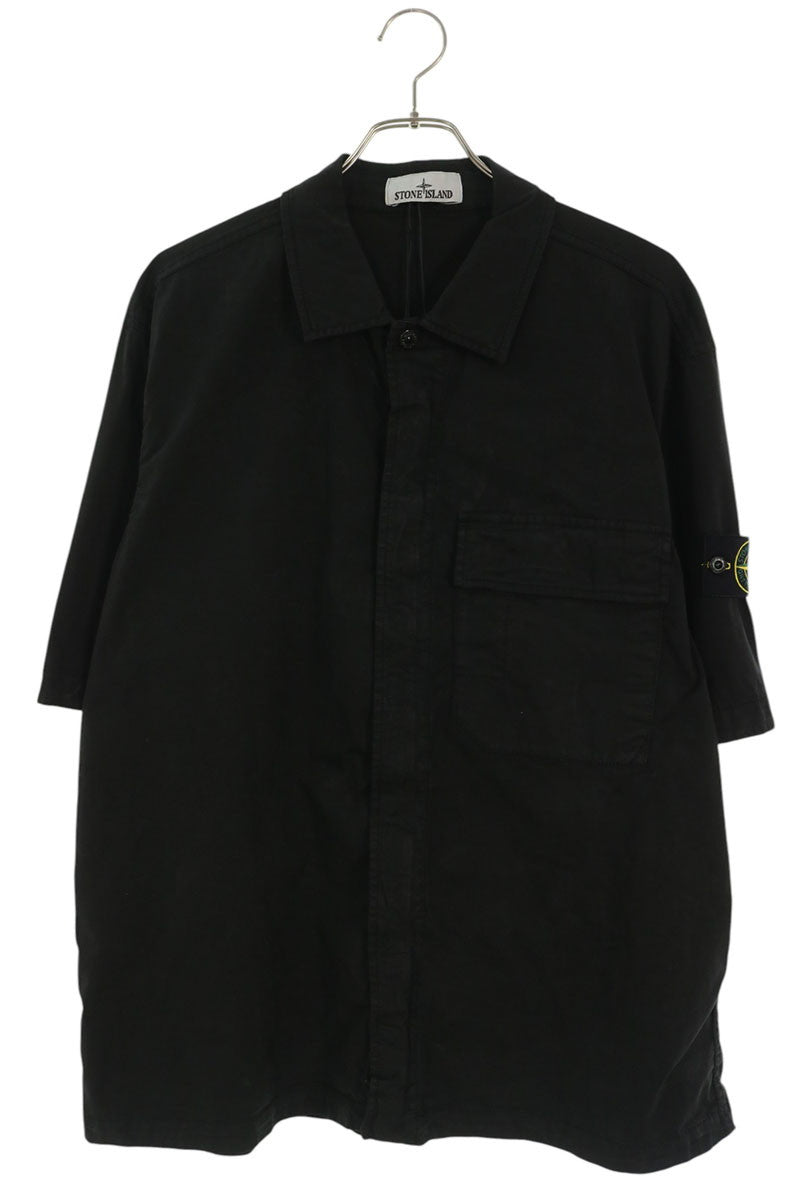 STONEISLAND 26SS Logo Patch Cotton Shirt Black Size XL