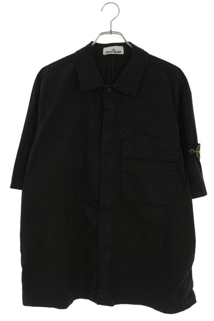 STONEISLAND 26SS Logo Patch Cotton Shirt Black Size XL