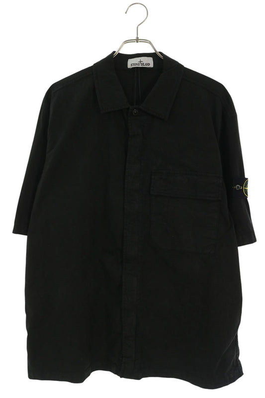 STONEISLAND 26SS Logo Patch Cotton Shirt Black Size XL