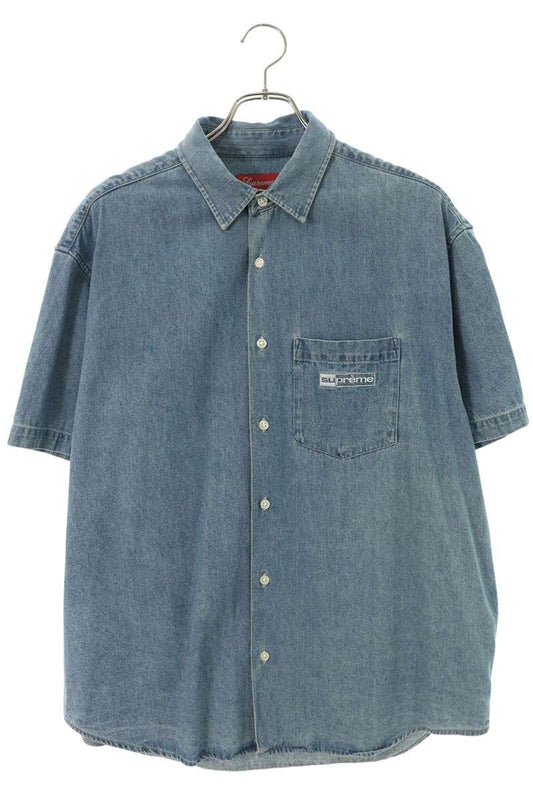 SUPREME 20SS Invert Denim Logo S/S Shirt Blue Size M