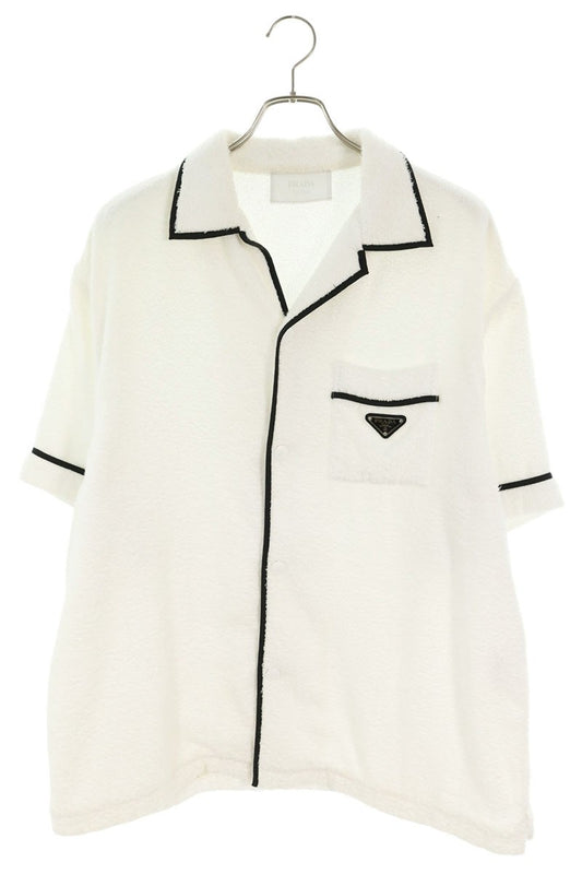 PRADA White Terry Cloth Triangle Logo T-Shirt Size XXL