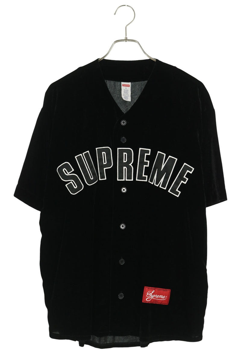 SUPREME 25SS Velvet Baseball Jersey Black Shirt Size S
