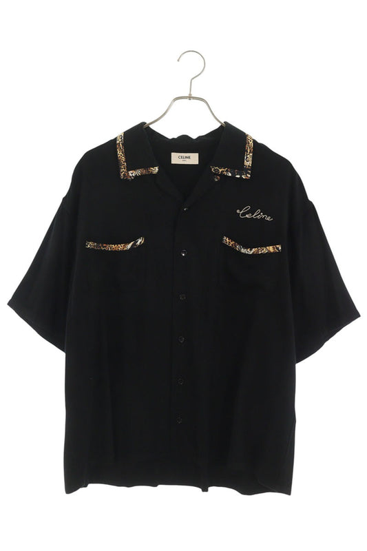 CELINE Loose Bowling Rayon Short Sleeve Shirt Black Size 37