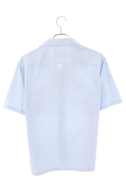 PRADA Triangle Logo Stripe Cotton Shirt Blue Size S