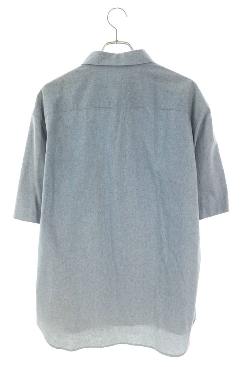 DIOR Logo Patch Cotton Short Sleeve Shirt Blue Size 42