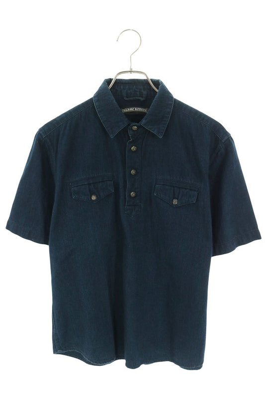 Chrome Hearts Denim Polo Shirt Cross Button Indigo Size S