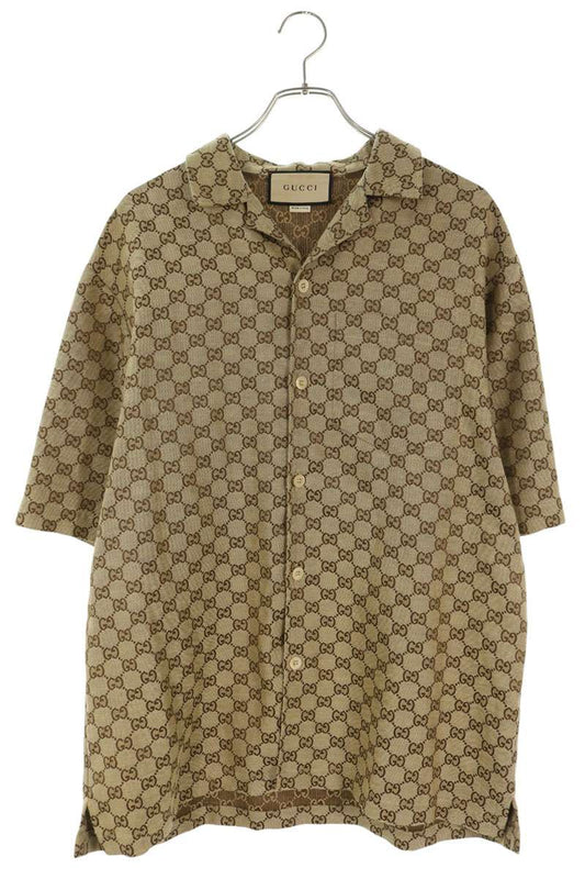 GUCCI 23SS Beige GG Linen Short Sleeve Shirt Size 46