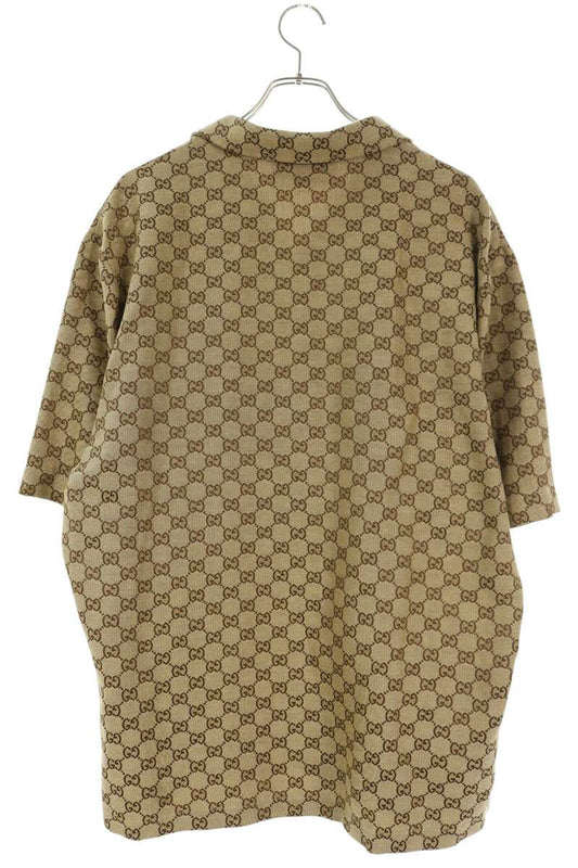 GUCCI 23SS Beige GG Linen Short Sleeve Shirt Size 46
