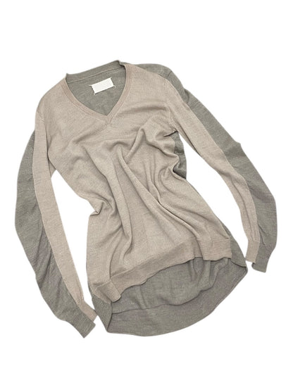 Maison Margiela Beige V-Neck Knit Sweater White Tag