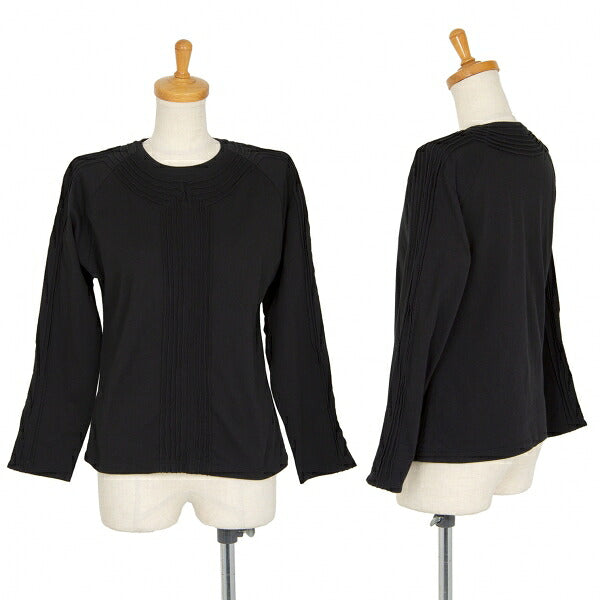 ISSEY MIYAKE Cotton Pleat Mixed-Material Cutsew Black Size 2