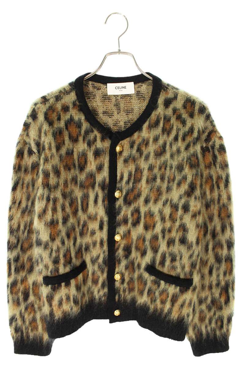 CELINE 24AW Leopard Print Brushed Mohair Cardigan Size L