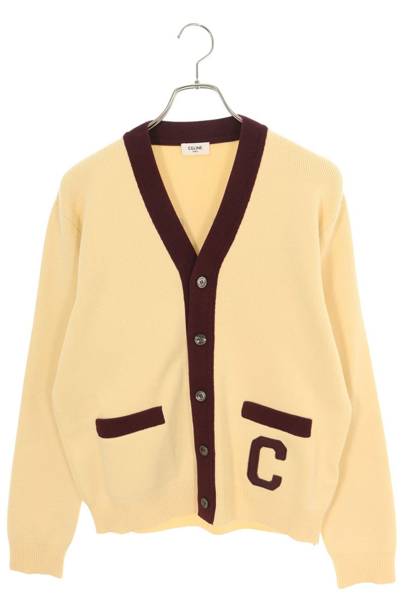 CELINE 25SS College Logo Cotton Cardigan Beige Size S