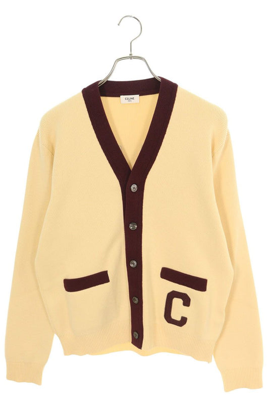 CELINE 25SS College Logo Cotton Cardigan Beige Size S