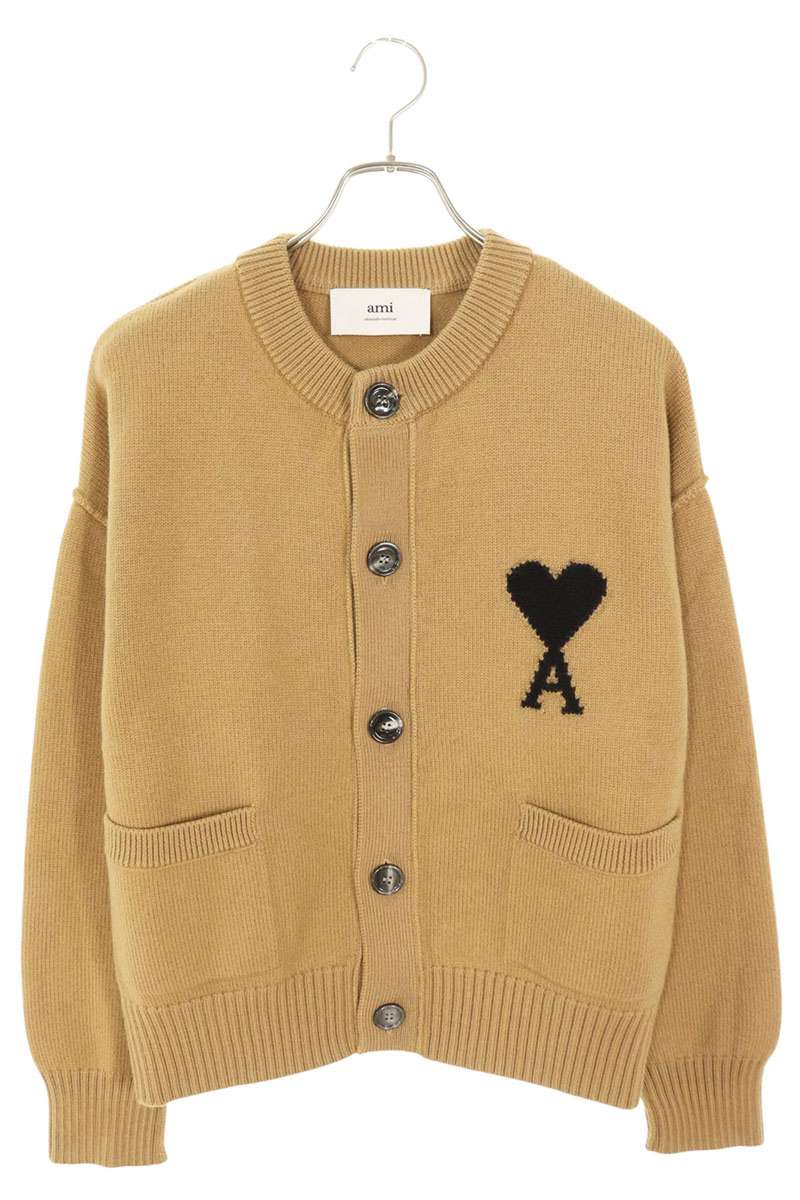 AMI 25AW Embroidered Collarless Cardigan Brown Size M