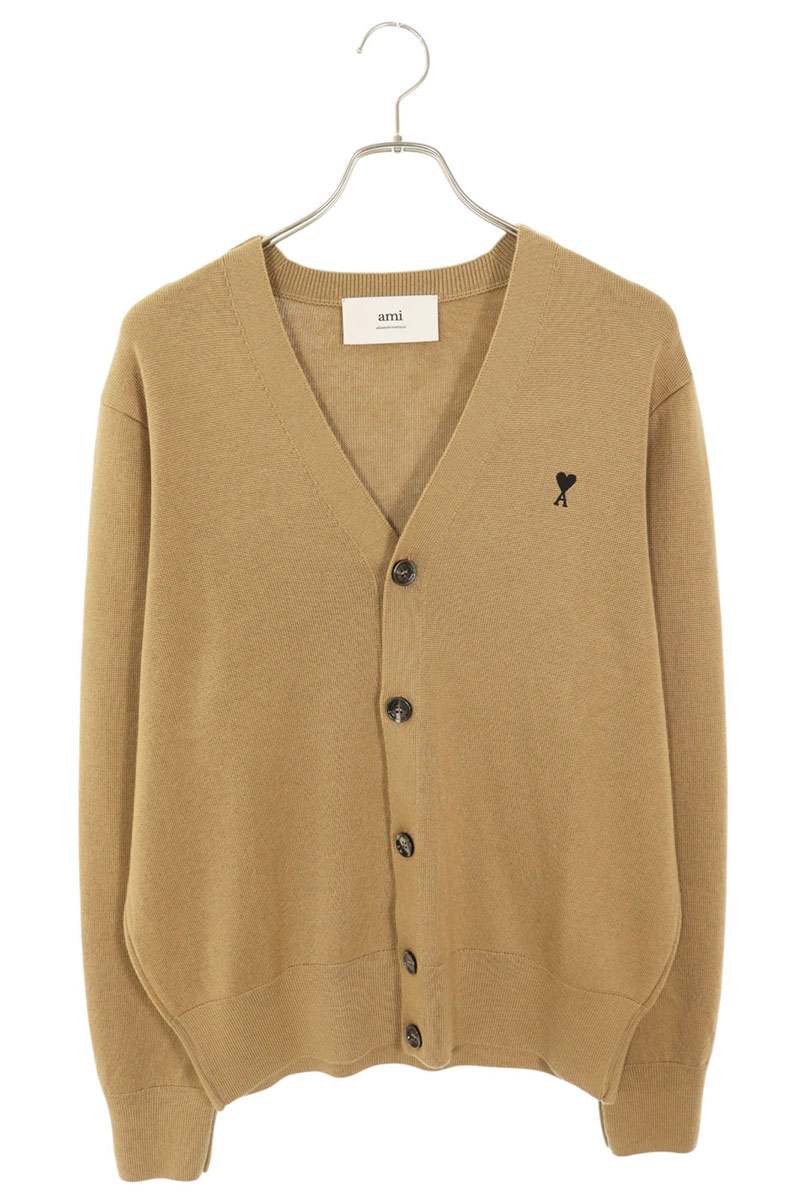 AMI 25AW Heart A Embroidered Wool Cardigan Brown Size L