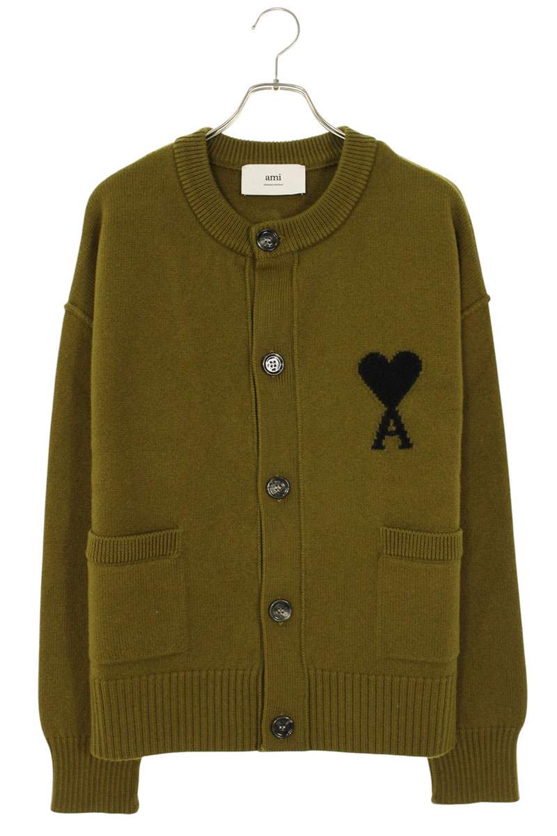 AMI 25AW Embroidered Collarless Cardigan Brown x Black Size M