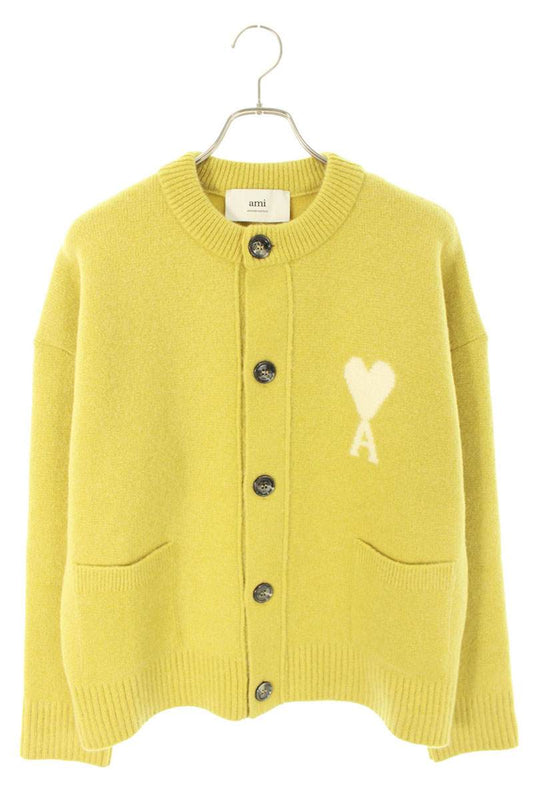 AMI 25AW Embroidered Collarless Cardigan Yellow Size M