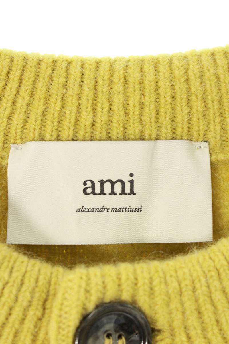 AMI 25AW Embroidered Collarless Cardigan Yellow Size M