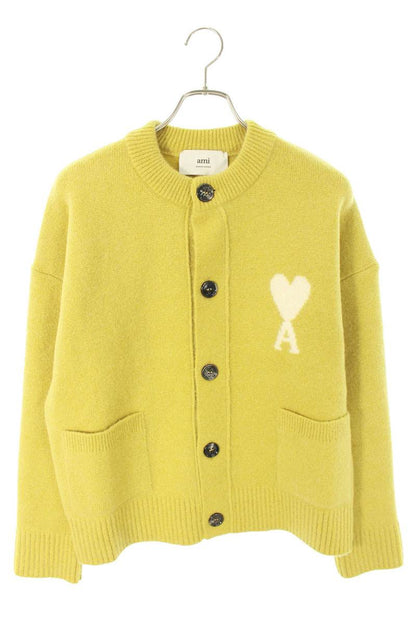 AMI 25AW Embroidered Collarless Cardigan Yellow Size S
