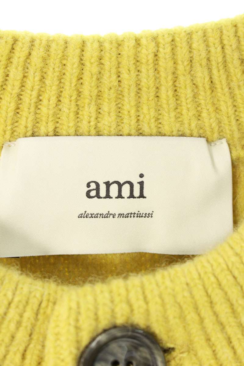 AMI 25AW Embroidered Collarless Cardigan Yellow Size S