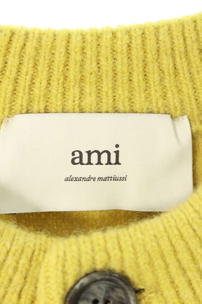 AMI 25AW Embroidered Collarless Cardigan Yellow Size S