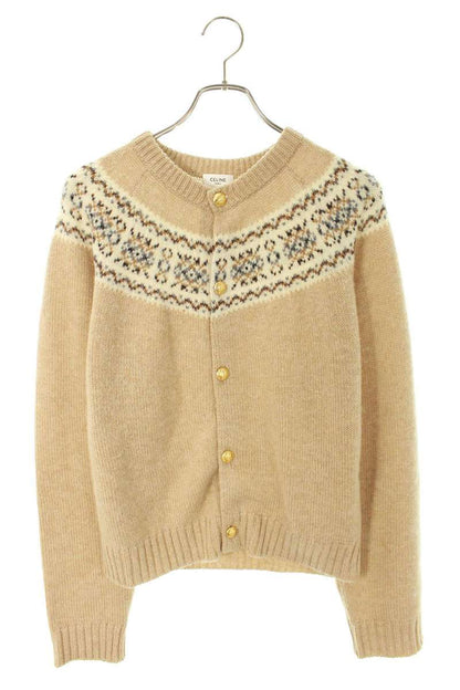 CELINE 25AW Triomphe Fair Isle Wool Cardigan Beige Size M